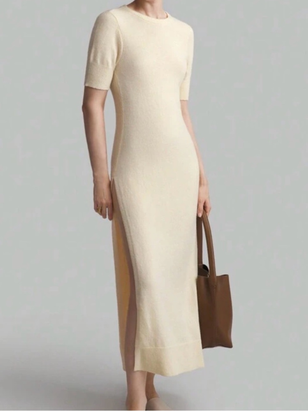 Cream Short-Sleeve Knit Maxi Dress